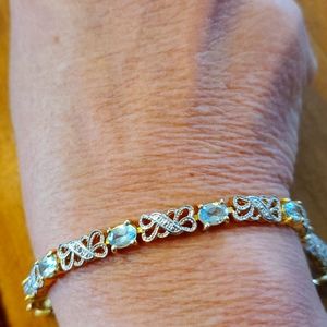 Gold and Silver Oval Aquamarine Vintage Bracelet